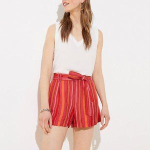 Loft size Large Casual Red Stripe Linen Shorts with Waist Tie.